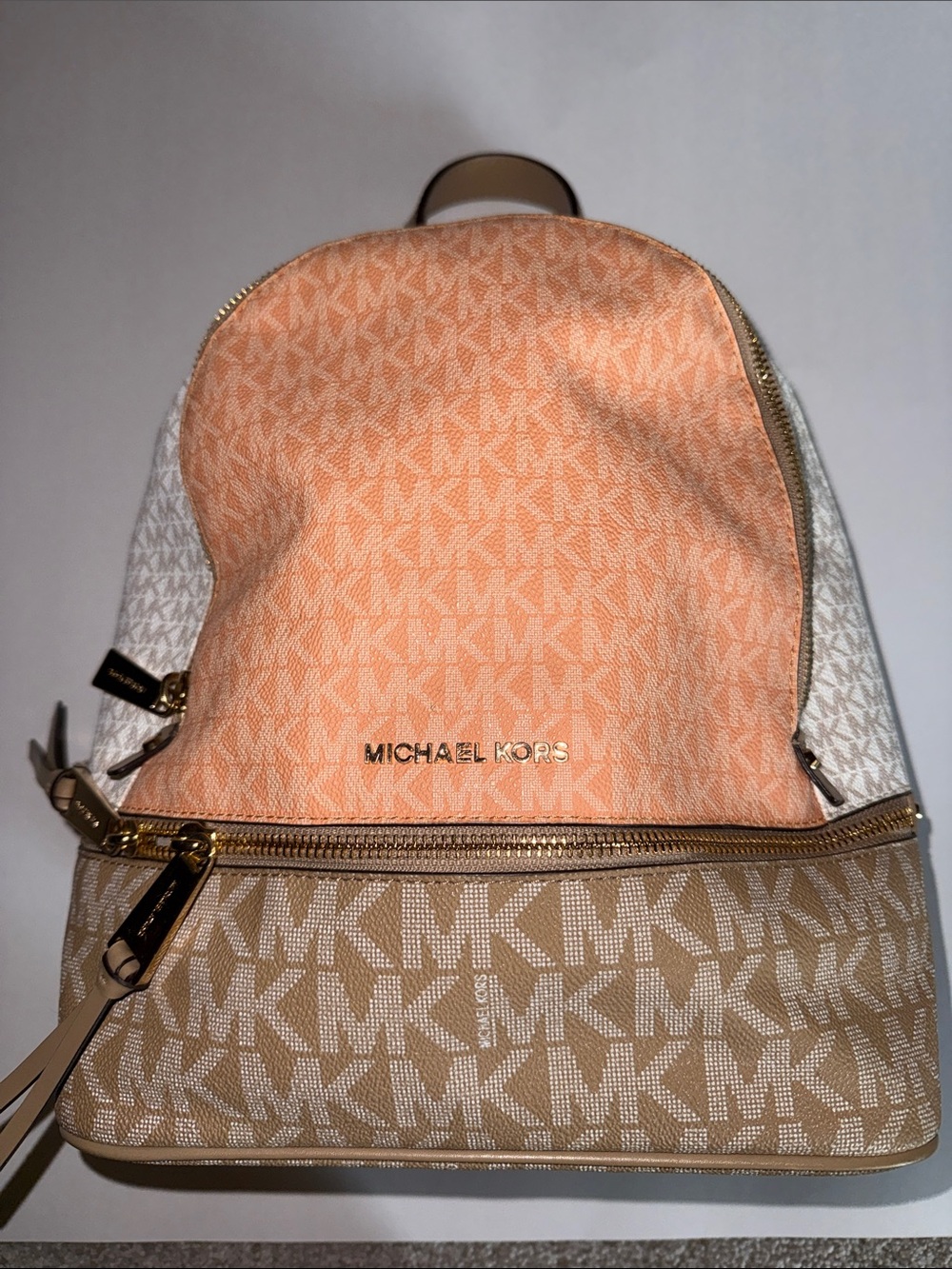 Michael Kors Peach, Beige and White Logo Mini Backpack